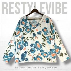 CROFT & BARROW Women’s Size PXXL Sweater NWT Floral Knit V-Neckline Knit Soft